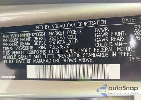 2015 Volvo Xc70 T6/Platinum z USA, uszkodzony, nr VIN YV4902NM0F1210564